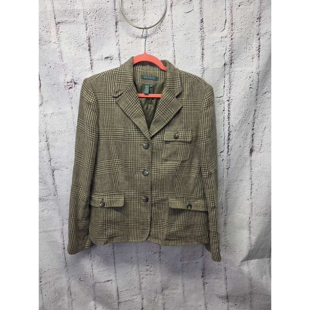 Ralph Lauren Vintage Glenn Plaid Women's Linen Blazer Jacket Coat Sz 12